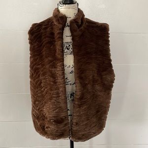 Faux Fur Vest, Brown, Size Medium